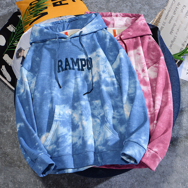 

2021 Tie-dyed High Street Male Nightgown Heavy Fashion Mark Loose Ins Couple with Hoodie Oversize Cj08, Red