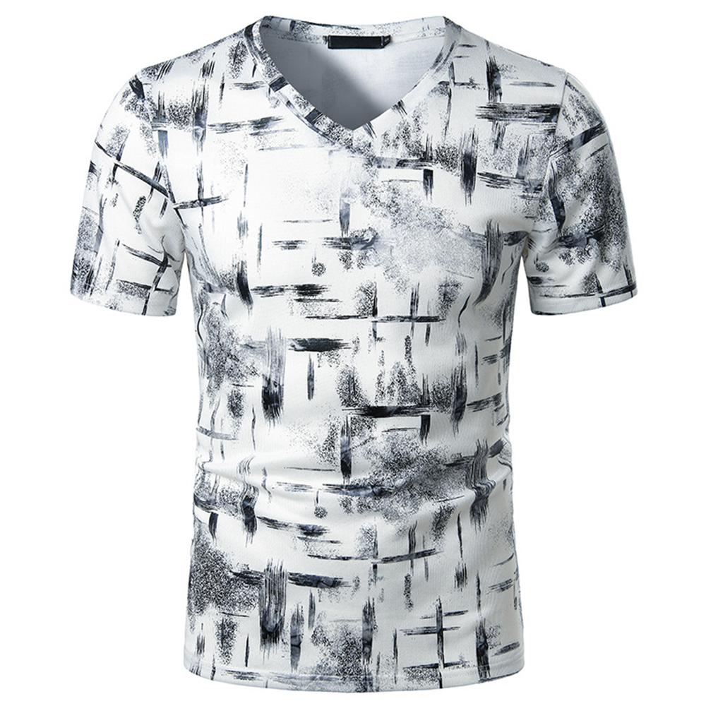 

V-neck Men Summer Hot Stamping Print T-shirt Male Short Sleeve Top Summer Casual Sweatshirt Clothes S-2XL, Gray