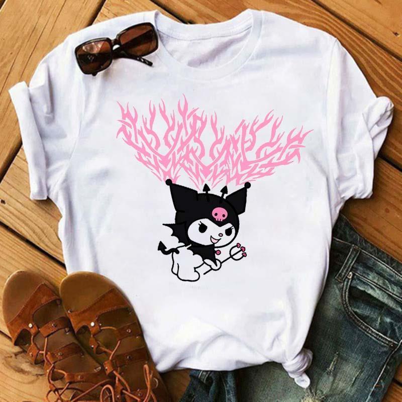 

Women T-shirt Harajuku 90s Ulzzang Aesthetic Kuromi Printed Tshirt Hip Hop Short Sleeves Female Shirts Cartoon Tops Tees, Bt5024