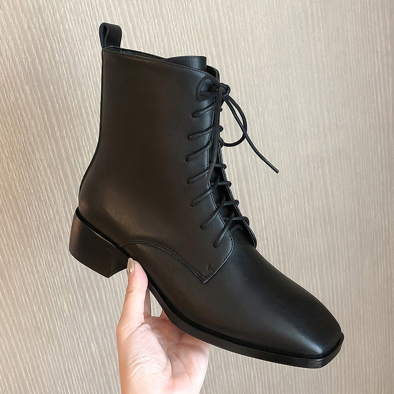 

2021 Female Genuine 22-24.5cm Foot Length Autumn and Winter Toe Short Knight Boots 11DE, Black