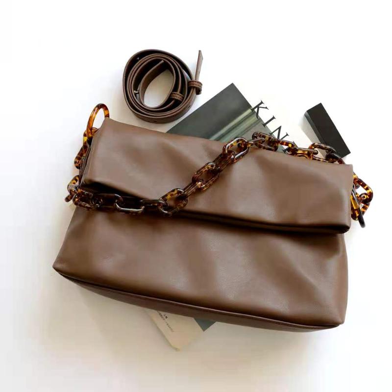 

Fashion Acrylic Chain Genuine Cow Leather Shoulder Bags for Women 2021 Crossbody Handbag Female Travel Luxury Foldable Bag, Black