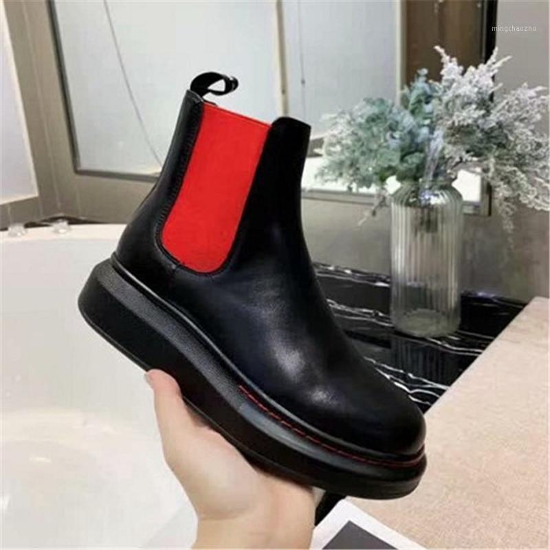

Women Boots Ankle Multi Color Thick Sole Genuine Leather Female Shoe Spring Autumn Round Toe1, Black