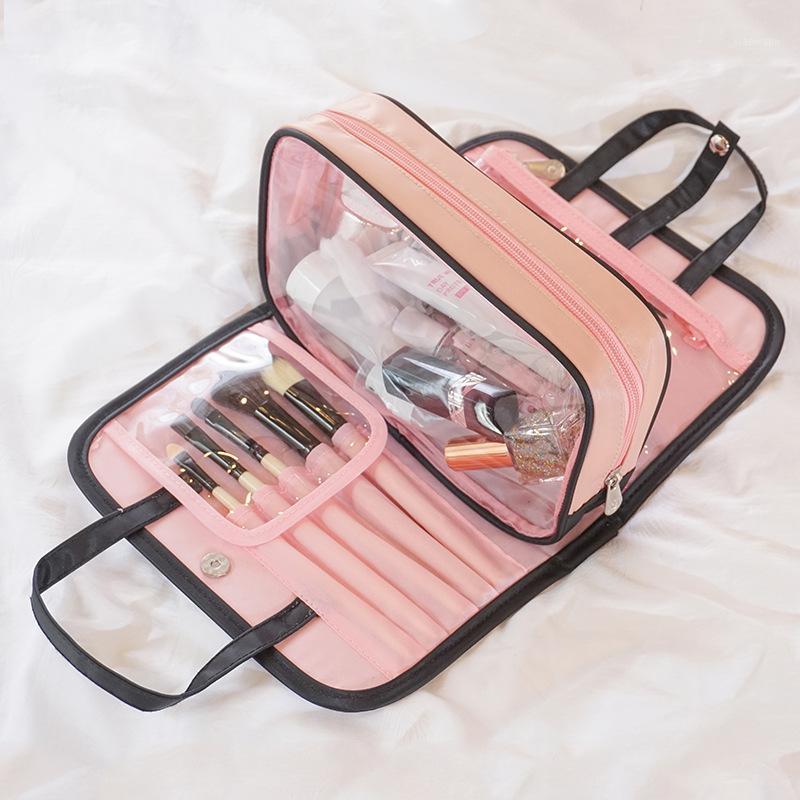 

S.IKRR Travel Cosmetic Bag Transparent Zipper Professional Toiletry Bag Cosmetic Organizer Women Make up Multifunctional1, Blue