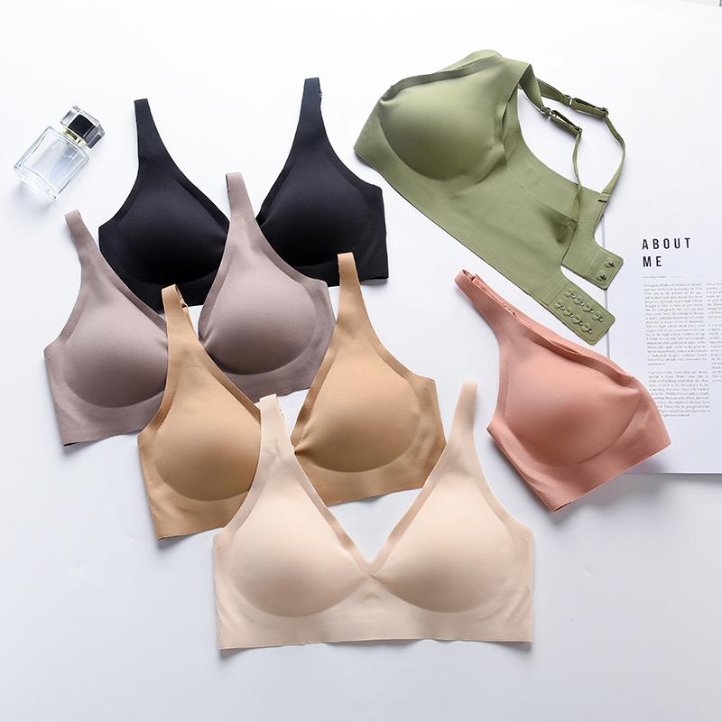 

Elifashion Seamless JELL-O strips No Steel Ring Bra Deep V Gather Thin Comfortable Breast Lift Adjustable Underwear women