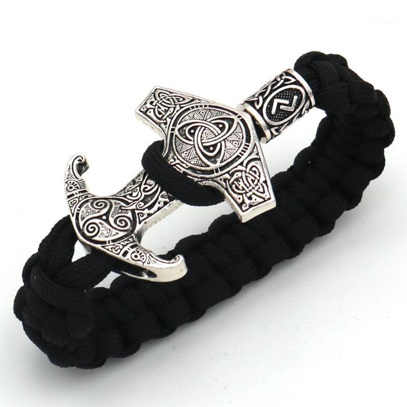 

Viking Men Black Rope Weave Ancient Bracelet Nordic Mythology Odin Raven vin Beads Amulet Bracelet1