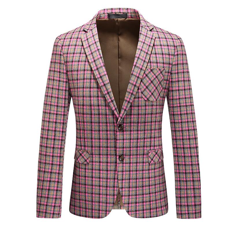 

Micro Plaid Suit Jackets British Slim Fit Casual Blazer Coat Bust Pocket High Quality Formal Business Work Wedding Check Suits, Pink