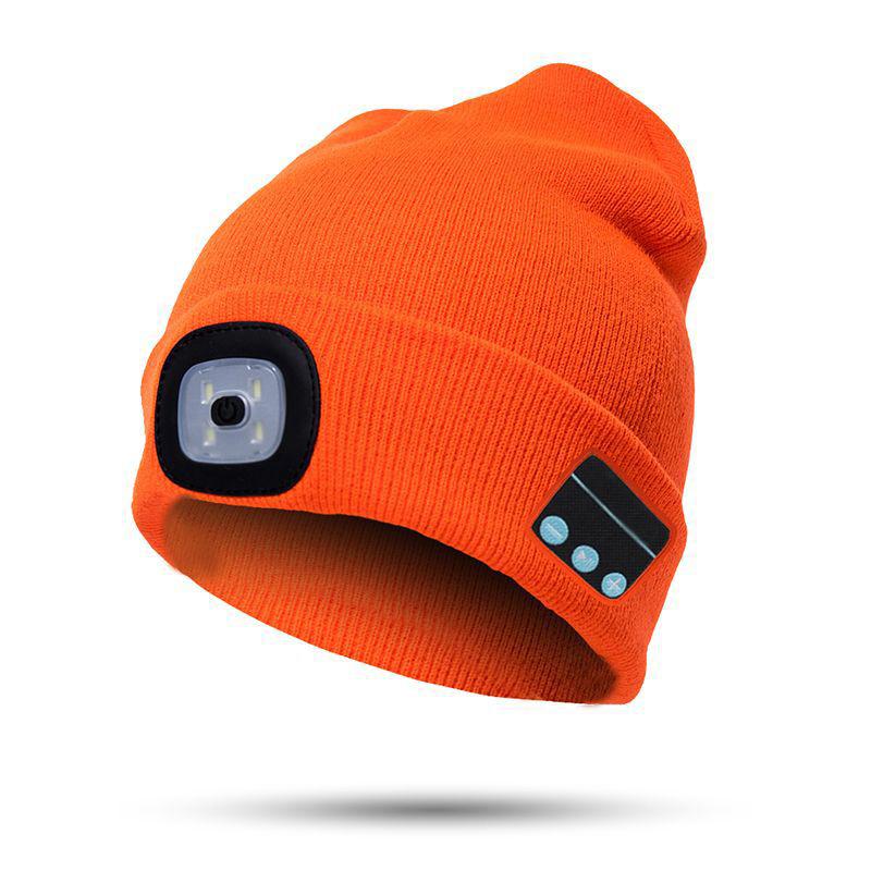 

Bluetooth Beanie Hat with LED Headlight Lighted Beanie Cap Rechargeable with Wireless Bluetooth Winter Warm Knit Hat MU8669, Black
