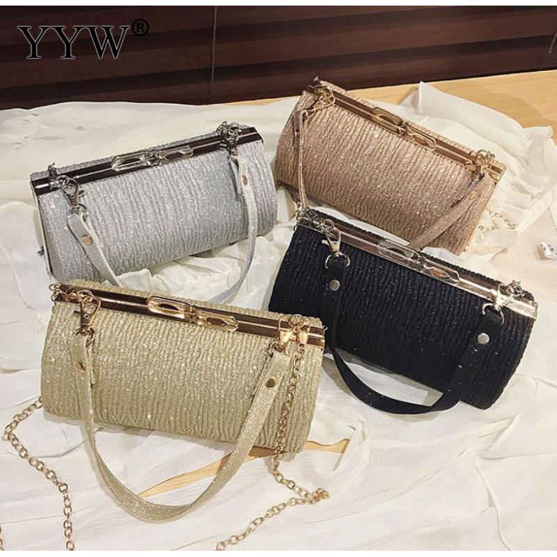 

Long Evening Handbags Rose Gold Clutch And Purse Women Shoulder Bags With Chian Sequined Tote With Party Night Wedding Clutches, Black