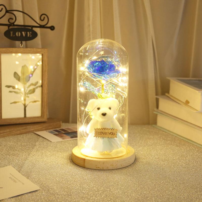 

Red Rose In A Glass Dome On A Wooden Base Goldleaf For Valentine's Gifts LED Rose Lamps Christmas New Year