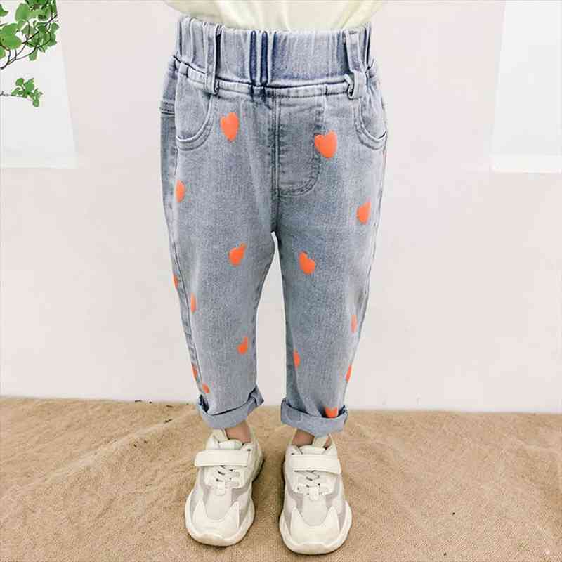 

baby jeans heart pattern jeans girl casual style infantil spring autumn kid clothes, Blue