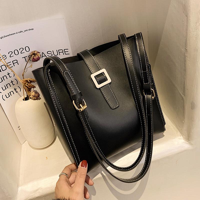 

Original Design Retro Large-capacity Handbags 2021 New Fashion All-match Western Style High-quality Shoulder Bucket Bag, Black