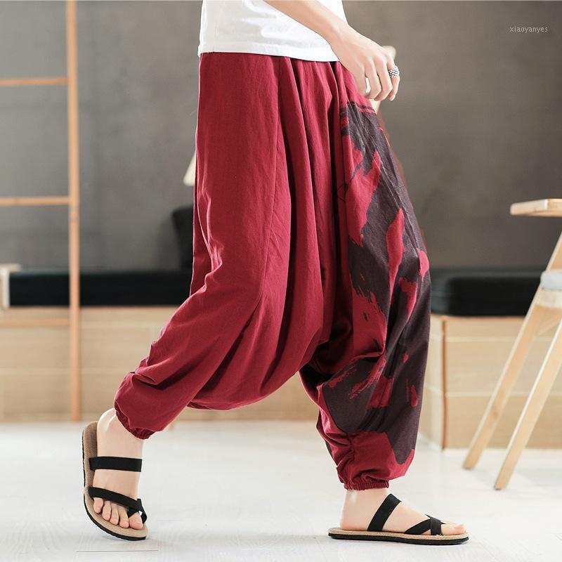 

Men Yoga Pant Linen Nepal Loose Wide Leg Crotch Pant Male Running Jogging Athletic Casual Fitness Trouser Sweatpant Sportswear1, Black