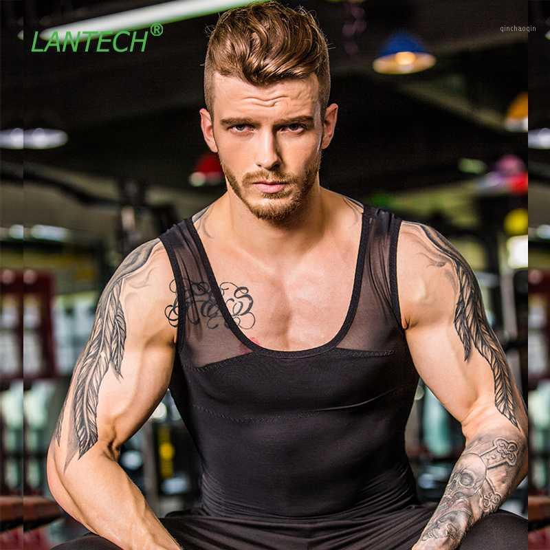 

LANTECH Mens Vest Compression Tights Gilet Running Fitness Training Gym Vest Sleeveless Shirts Stomach Shapers Bodybuilding1, Black