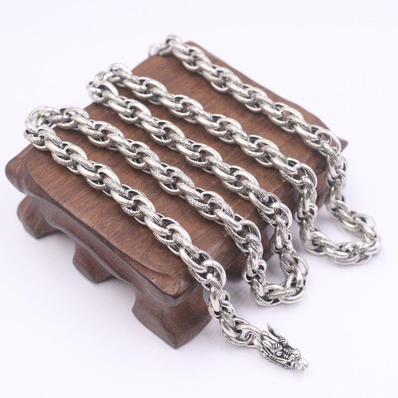

New S925 Sterling Silver Necklace Men Luck Dragon Beads with Special Singapore Chain Necklace 7.5mmW / 55-65cm / 55-66g1