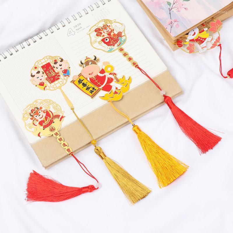 

2021 Chinese Style Metal Bookmark Book Clip Cartoon Red Tassel Book Mark OX Bookmarks Stationery Kids Gift Office School Supply1