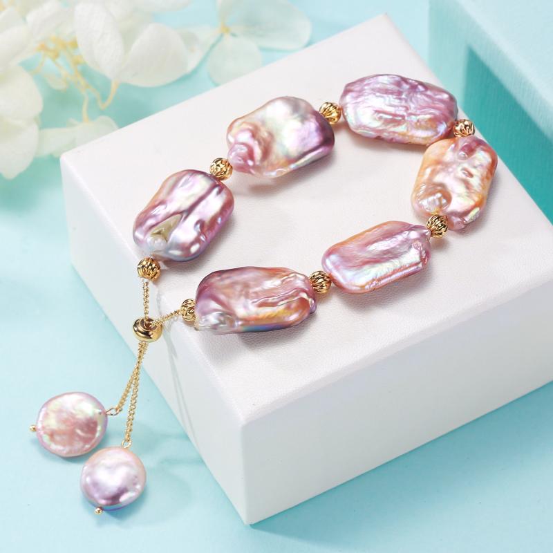 

Bangle Manufacturer Directly Provides Freshwater Baroque Special-shaped Purple Pearl Pull Bracelet For Girls To Design Hand Accessory
