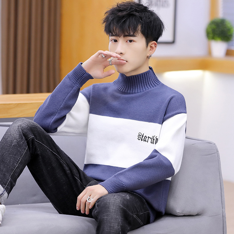 

2021 Autumn New Masculine Wear Korean-style Half-shirt Turtleneck High Trend Popular Brand Male Sweater in Clothes Lfas, Red