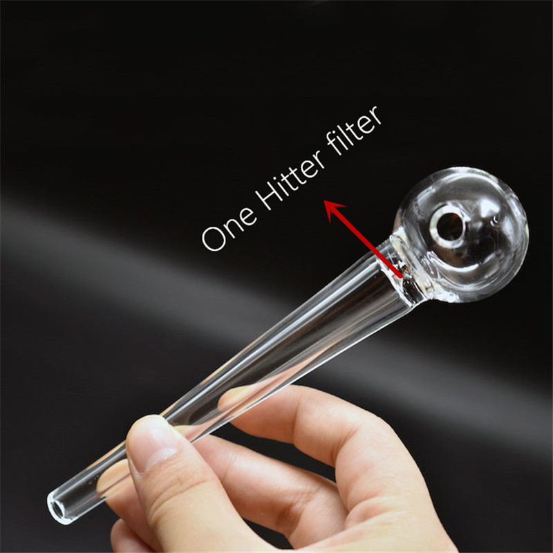 

new desginer 14cm glass oil burner pipe thick glass cigarette One Hitter filter pipe Smoking hand Tobacco Pipe Flat bottom balance 30mm ball
