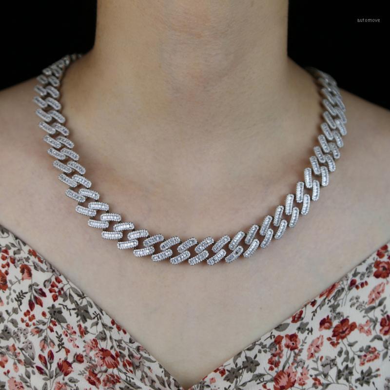 

NEW 15MM width Iced out bling clear baguette cz 5A cubic zirconia cuban link chain hiphop bling cz choker women necklace jewelry1