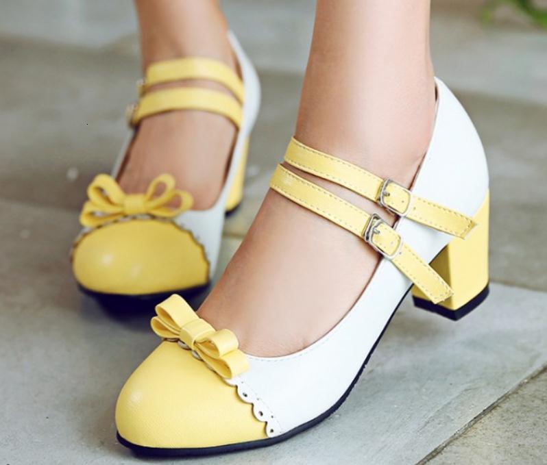 

2021 Women's Shoes in Spring and Autumn New Style Coarse Heel Round Head Bowknot@1003 RTHO, Black
