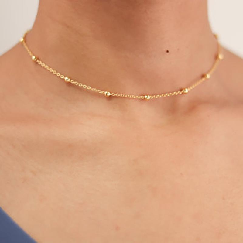 

Delicate Gold Silver Color Beaded Necklace for Women Mujer Linked Small Circle Chain Satellite Bead Necklace Minimalist Jewelry