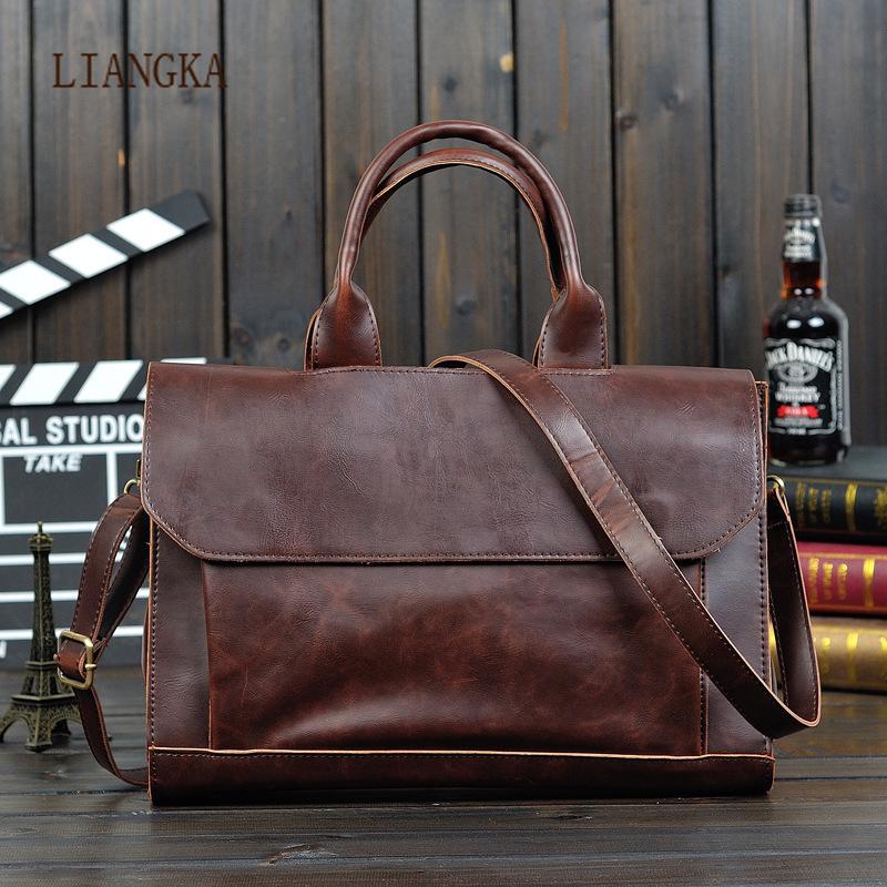 

2020 Brand Men's Briefcase Bag Mens PU Leather Laptop Bag Business Tote for Document Office Portable Laptop Shoulder Bags, Black