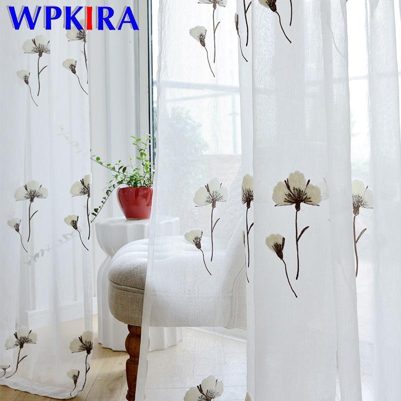 

Pastoral Kapok Curtians for Ling Room Bedroom Window Treatments Sheer Embroidered Curtain Tulle Fancy Floral Curtain WP009-301