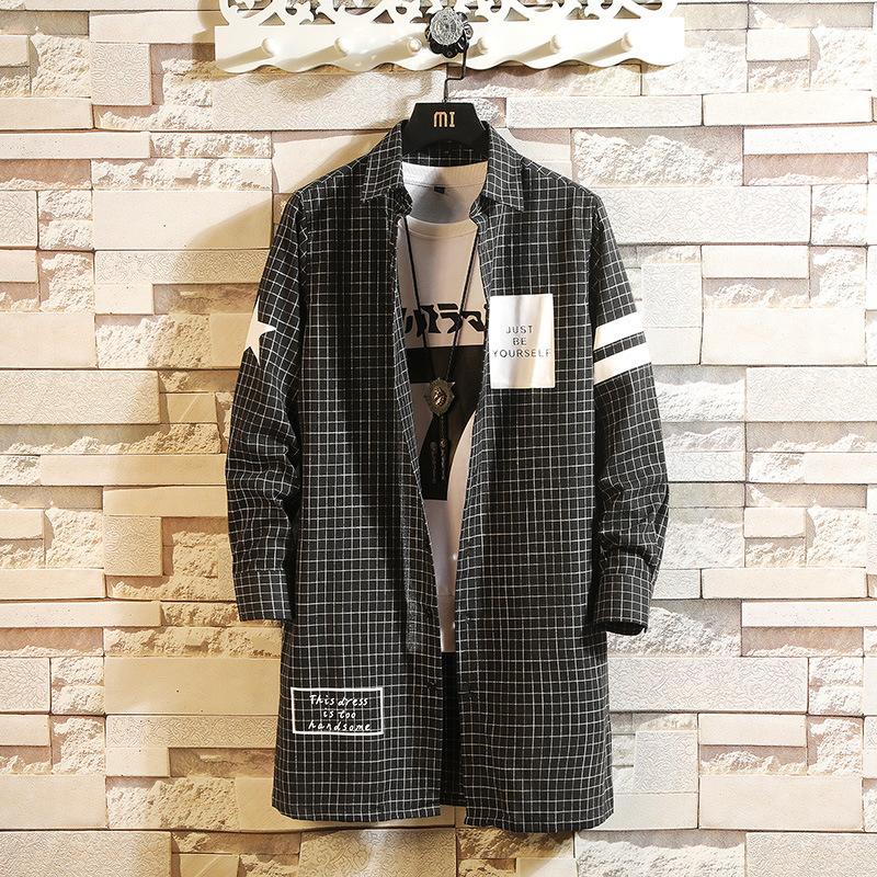 

#0170 Spring Long Shirt Men Letters Print Hip Hop Shirt High Street Harajuku Streetwear Mens Casual Shirts Long Sleeve, Black