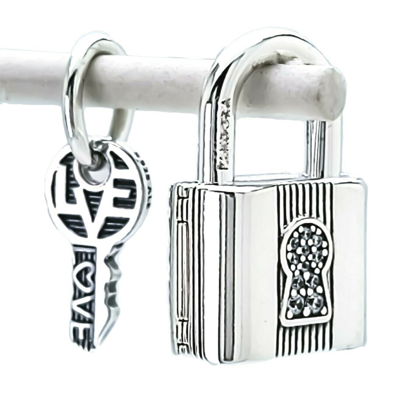

Padlock and Key Dangle Charm Silver Pandora Charms for Bracelets DIY Jewelry Making kits Loose Beads Silver wholesale 790088C01
