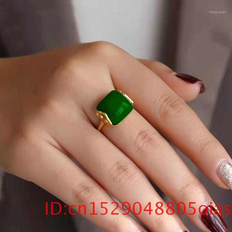 

Cluster Rings Natural Hetian Jade Ring Fashion Jewelry 925 Silver Chalcedony For Amulet Women Gifts, Golden;silver