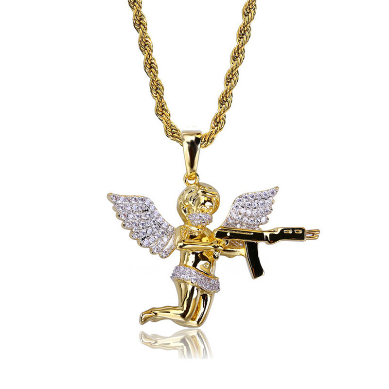 

for Gold Chain Man Iced Out Angel Zircon Pendant New Arrival of Men Necklace Hip Hop Jewelry P5ba