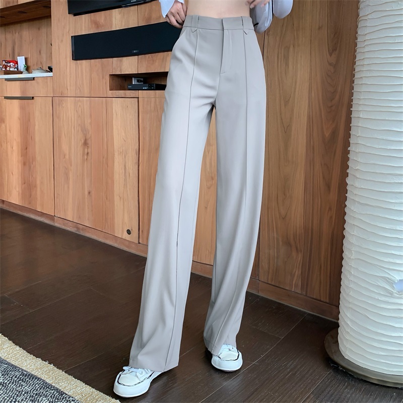 

2021 New Long Split Pants for Women High Waist Summer Fashion Elegant Casual Office Lady Straight Trouser 6v4v, Apricot