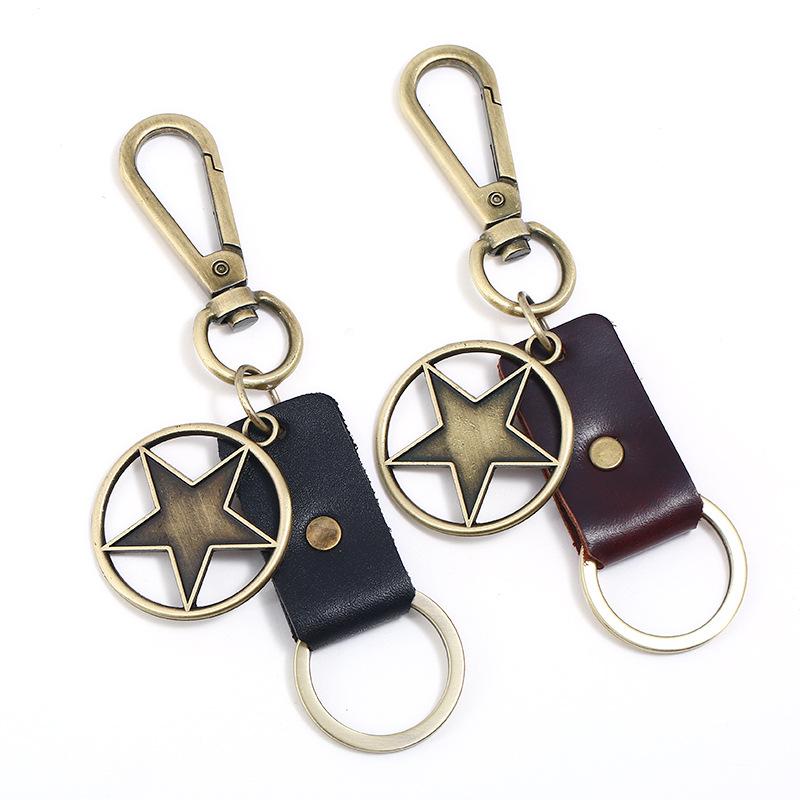 

Fashion Vintage Star Leather Keychain Retro Alloy Rings Pendant for Men Women Bag Accessories Car Key Chain Casual Punk Jewelry