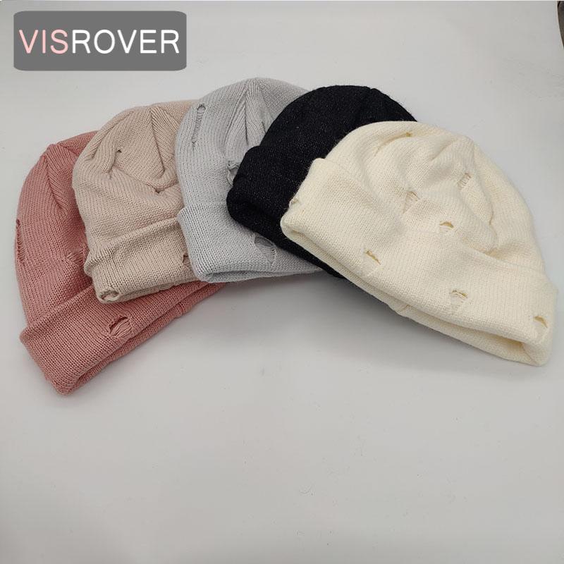 

VISROVER 12 colors solid acrylic beanies winter hat for woman acrylic holes hat woman Autumn Warm skullies gift Wholesales