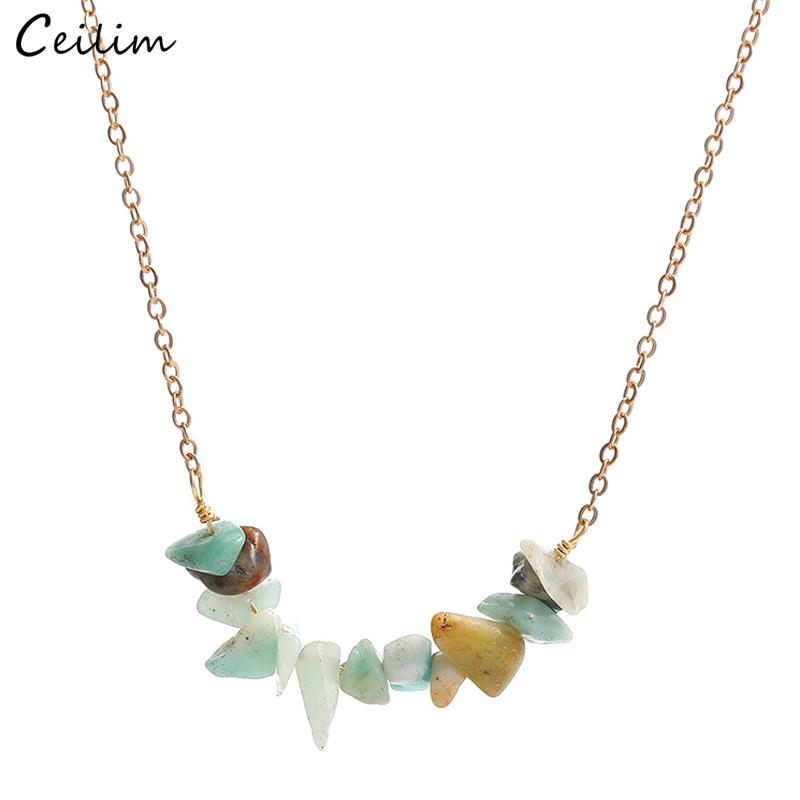 

2021 New Colorful Natural Stone Pendant Necklace for Women Trendy Gold Color Short Chain Necklace Chokers Jewelry Female Collar
