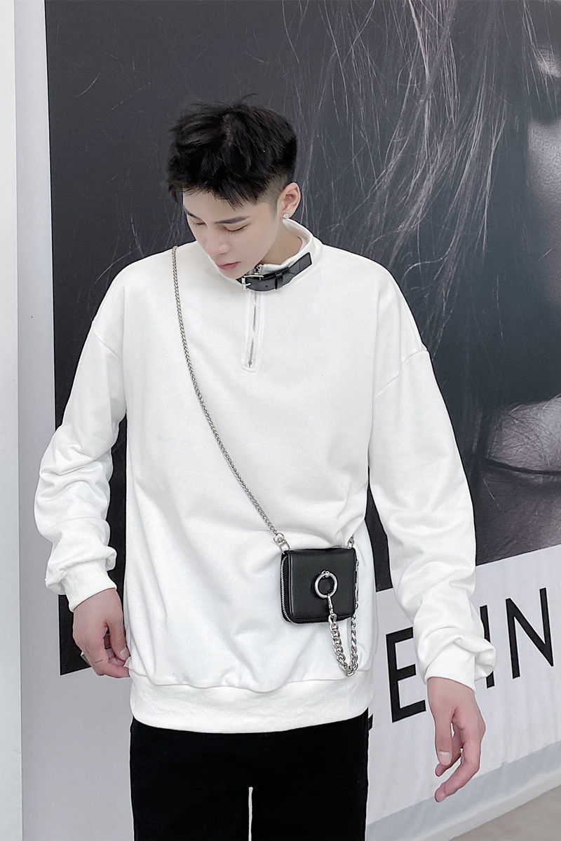 

New Autumn 2021 Hoodies Cumbersome Retro Male Seam Tops Solid White Free E5C4, Black