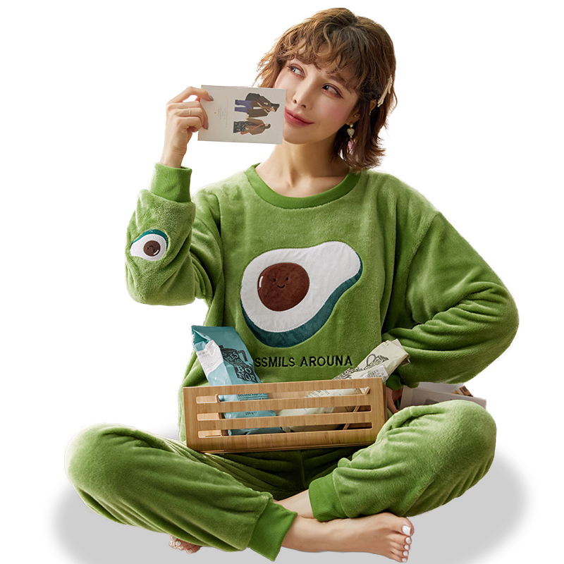 2021 Autumn Winter Women Sleepwear Flannel Pajamas Set Girls Cartoon