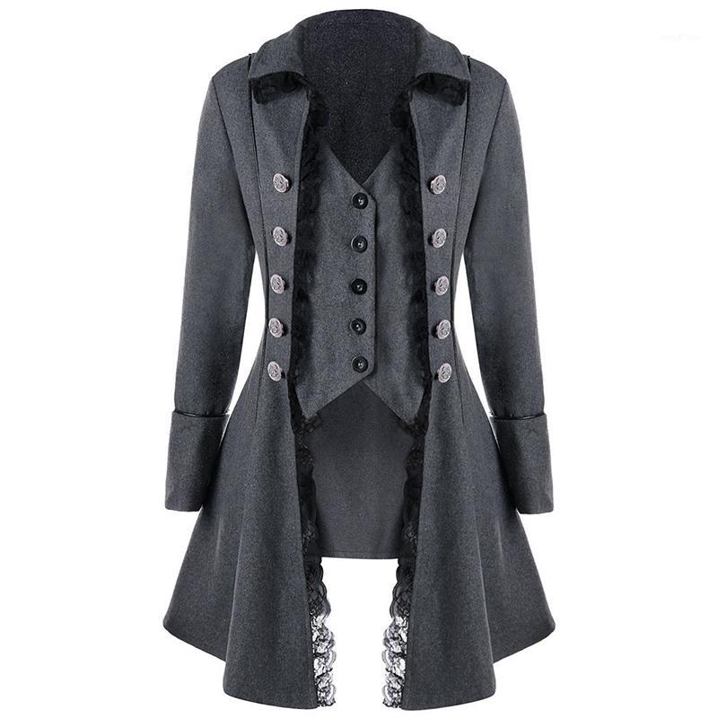 

Mens Coat Tops Victorian Fashion Plus size Vintage Outwear Long sleeves Plain Medieval Lace1, Black