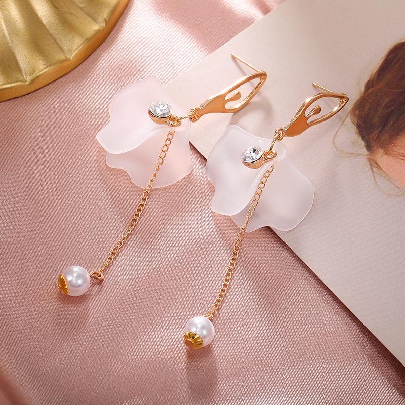 

han edition small and pure and fresh flowers stud earrings earrings personality contracted long chain pearl