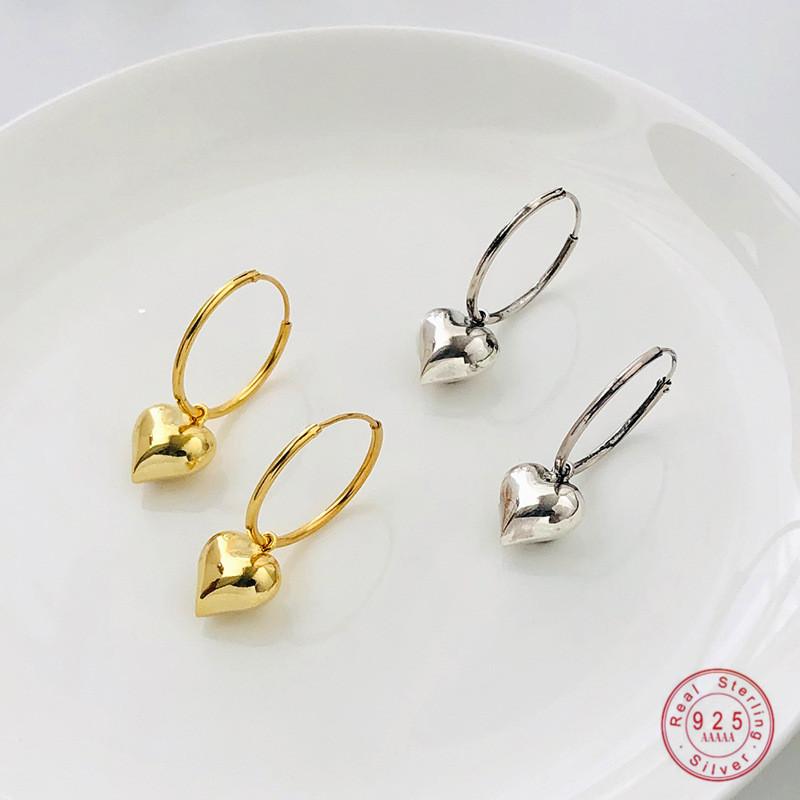 

925 Sterling Silver Simple Heart Earrings For Women Round Earrings Fashion Wedding Jewelry Accessories Girlfriend Gifts