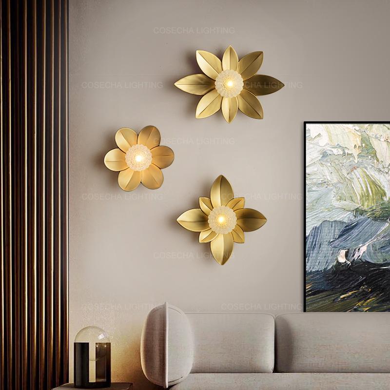

Unique flower wall lamp copper decorative brass wall light elegant noble design loft decor sconce for bathroom bedside lamp