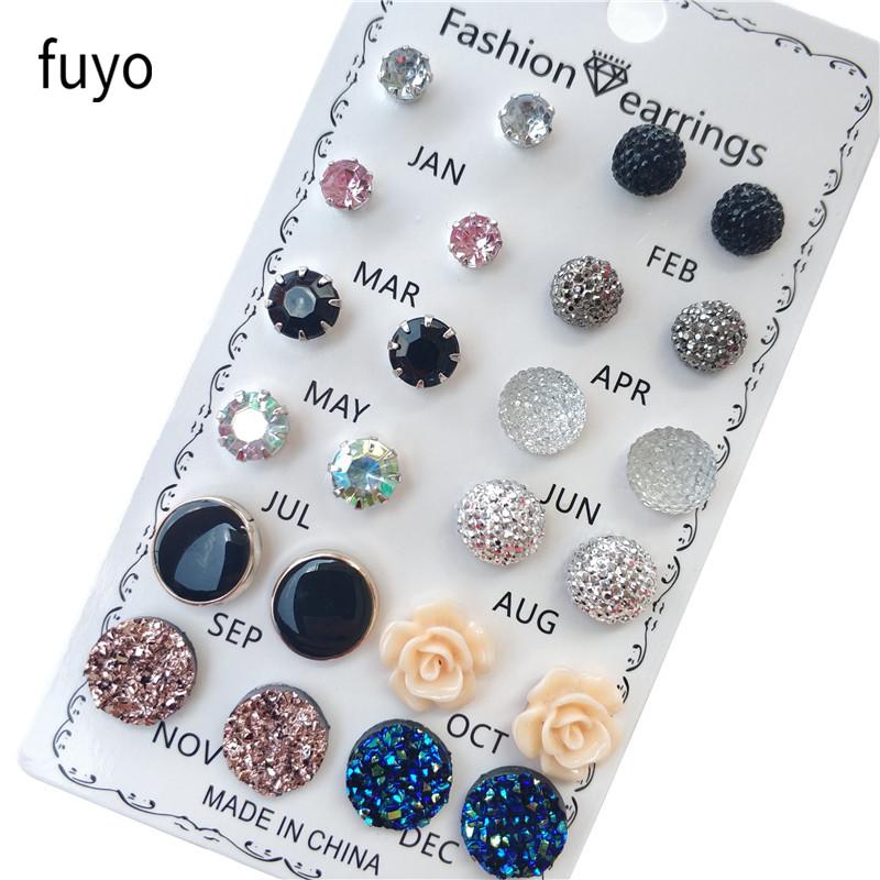 

Stud Fashion Women 12pair/set Flower Imitation Pearls Alloy Ear Earrings Cute Crystal Wedding Jewelry Gifts For Girl Korean