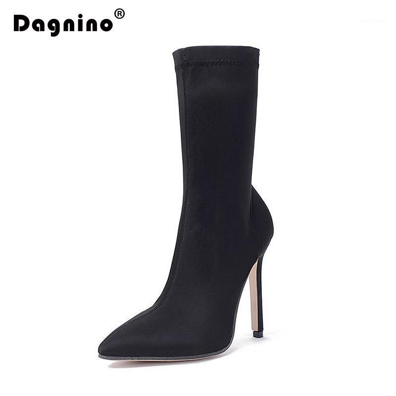 

DAGNINO Women's Knight Boots Elastic Fabric Sock Boots Ladies Pointed Toe Thin 11CM High Heels Fashion Ankle Woman Shoes1, Black