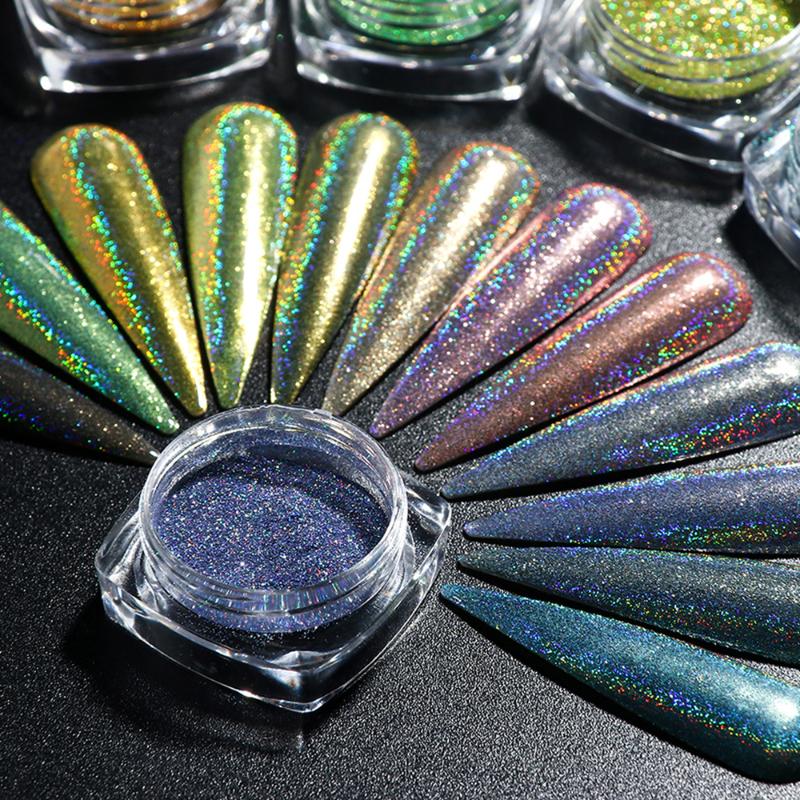 

1Box Laser Holographic Nails Powder Silver Glitter Chrome Nail Powder DIP Shimmer Gel Polish Flakes for Nail Manicure Pigment