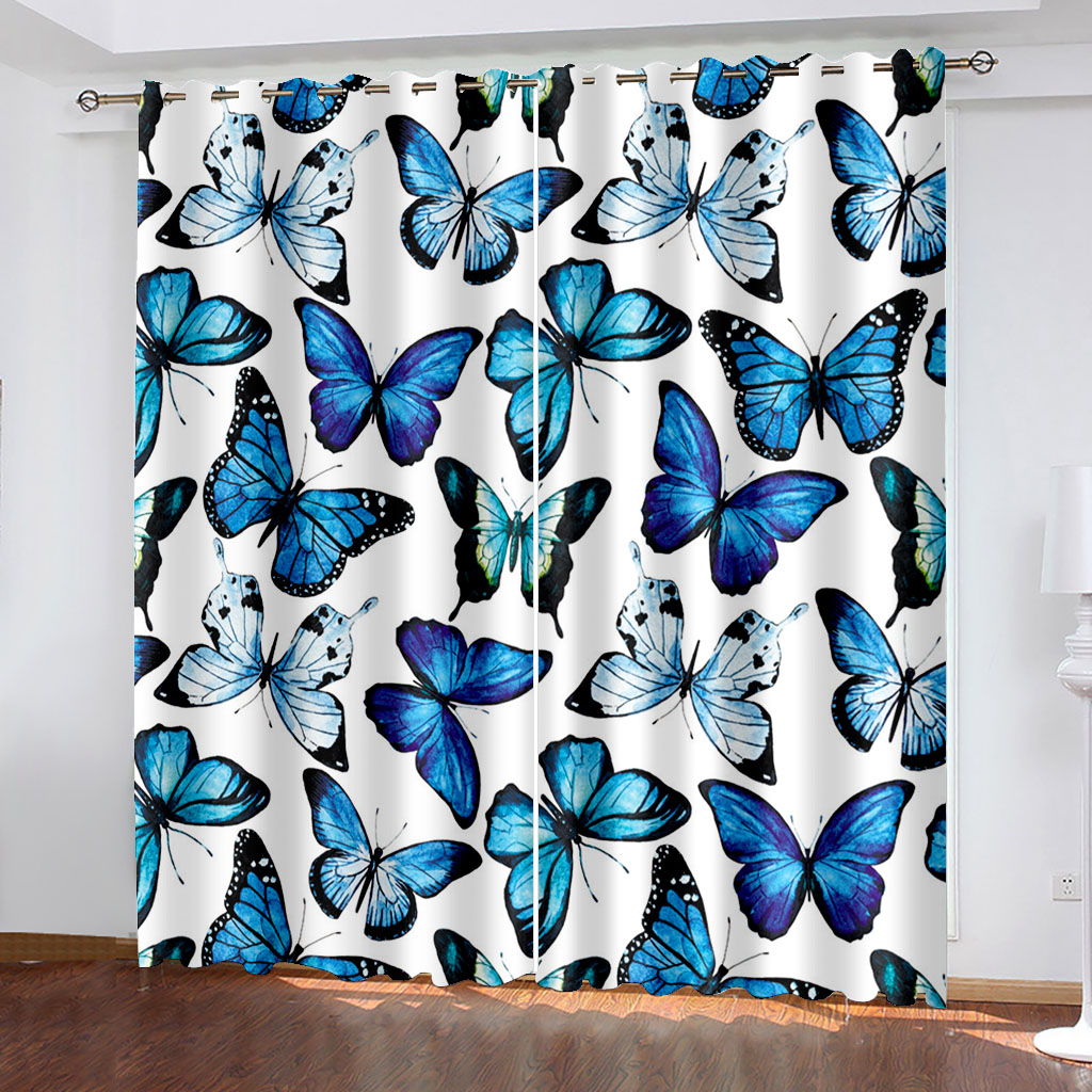 

Beautiful Photo Fashion Customized 3D Curtains blue butterfly curtains thickened windshield blackout curtains