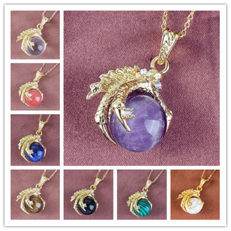 

Kraft-beads Light Yellow Gold Color Dragon Claw Amethysts Pendant Rock Crystal Necklace Link Chain Jewelry