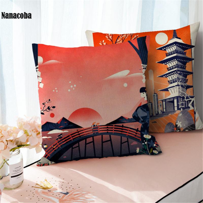 

Hyundai Tokyo Printed Linen Cartoon Landscape Printing Pillowcase Cover Printing Sofa Chair Home Decoration Cushion Cover, 12