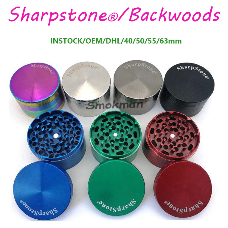 

Sharpstone Backwoods Dry Herb Tobacco Big Metal Grinders 40/50/55/63mm Zinc Alloy 3types 4Layers OEM logo