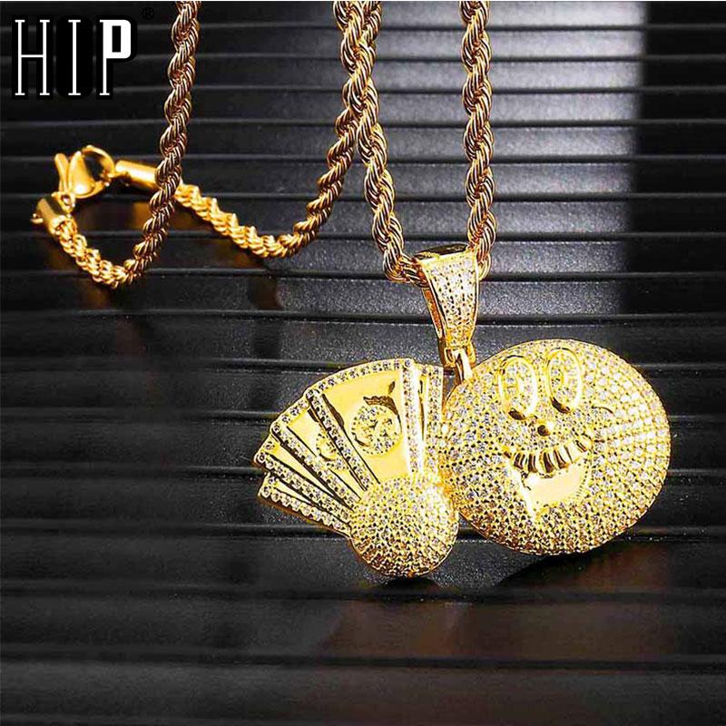 

Hip Hop Iced Out Bling Smile playing cards necklace Rhinestone Rope Chain Gold Color Pendants & Necklaces For Men Jewelry