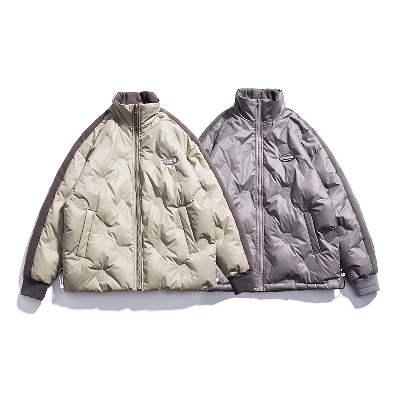 

2020 Thickened warm letter figure white duck down wild couple loose quilted jacket simple down jacket